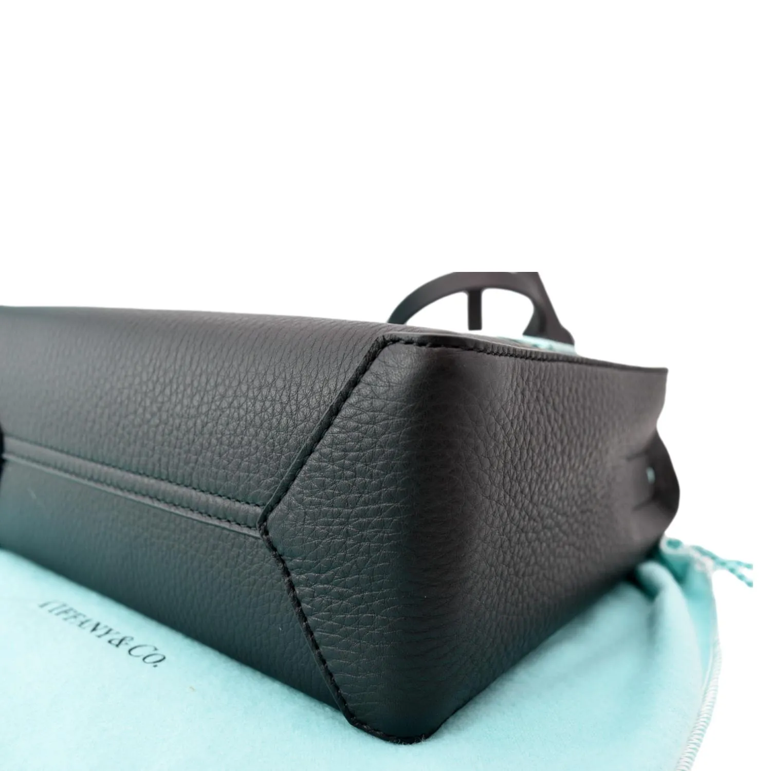TIFFANY & CO Micro Grain Calfskin Leather Tote Bag Black