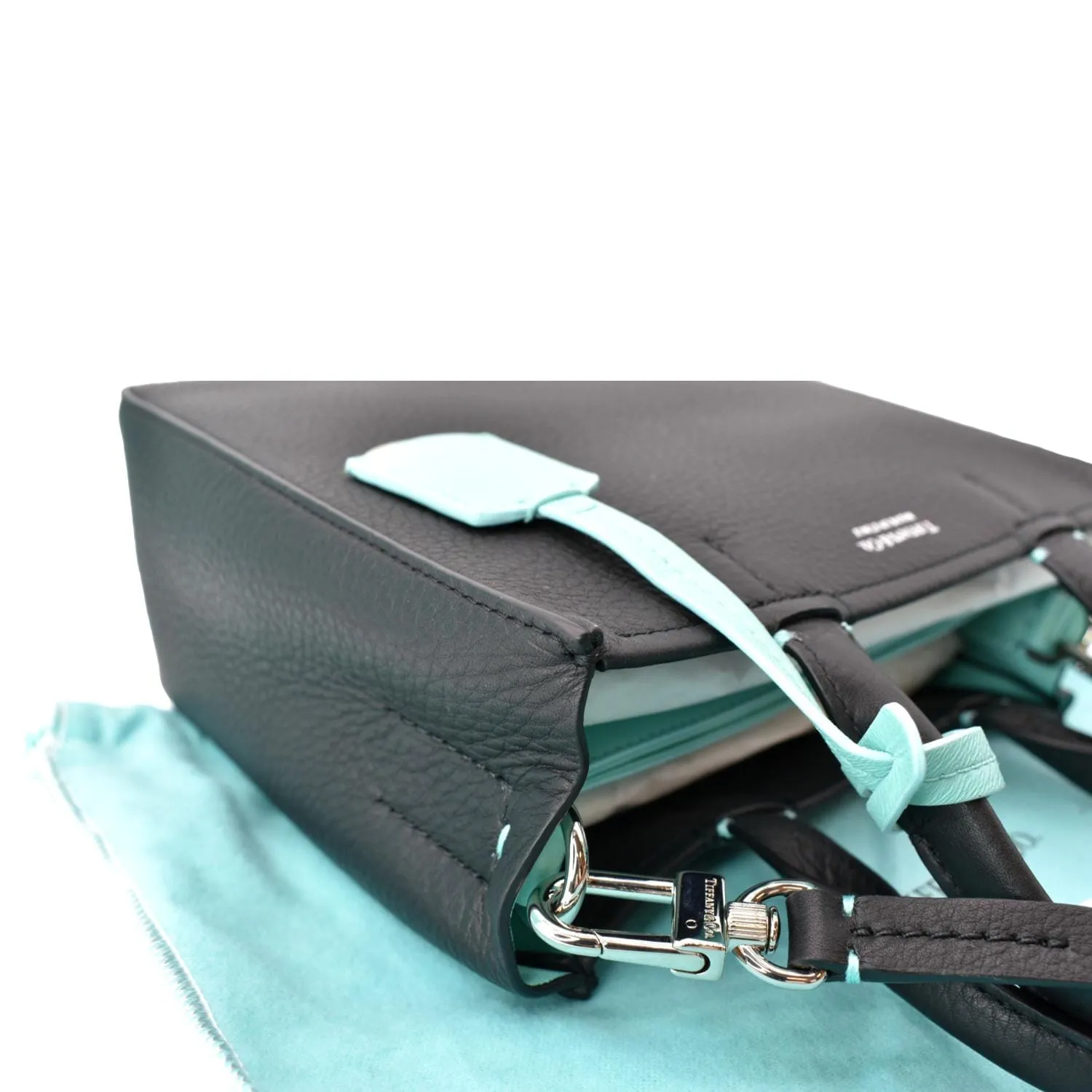 TIFFANY & CO Micro Grain Calfskin Leather Tote Bag Black