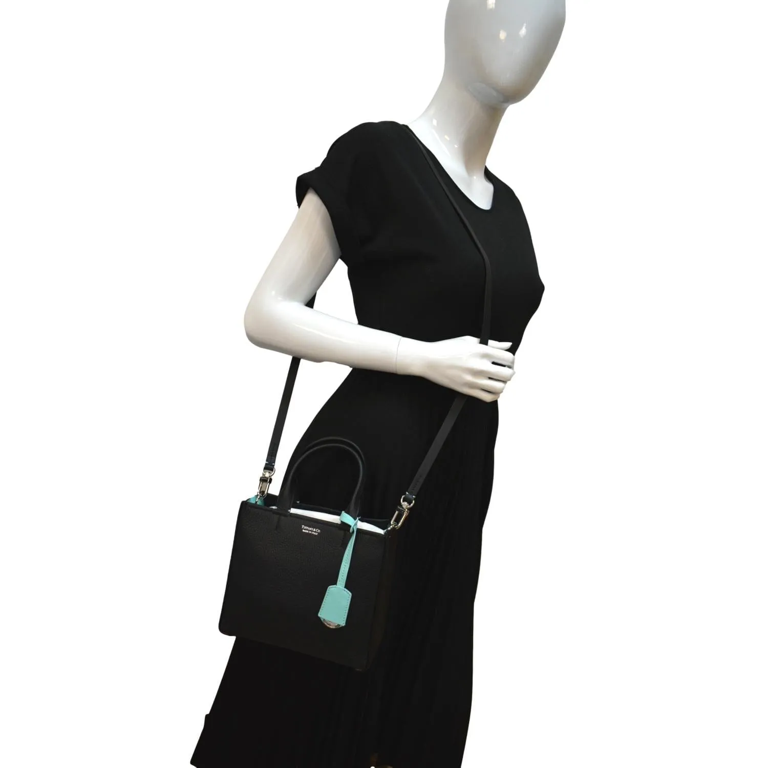TIFFANY & CO Micro Grain Calfskin Leather Tote Bag Black