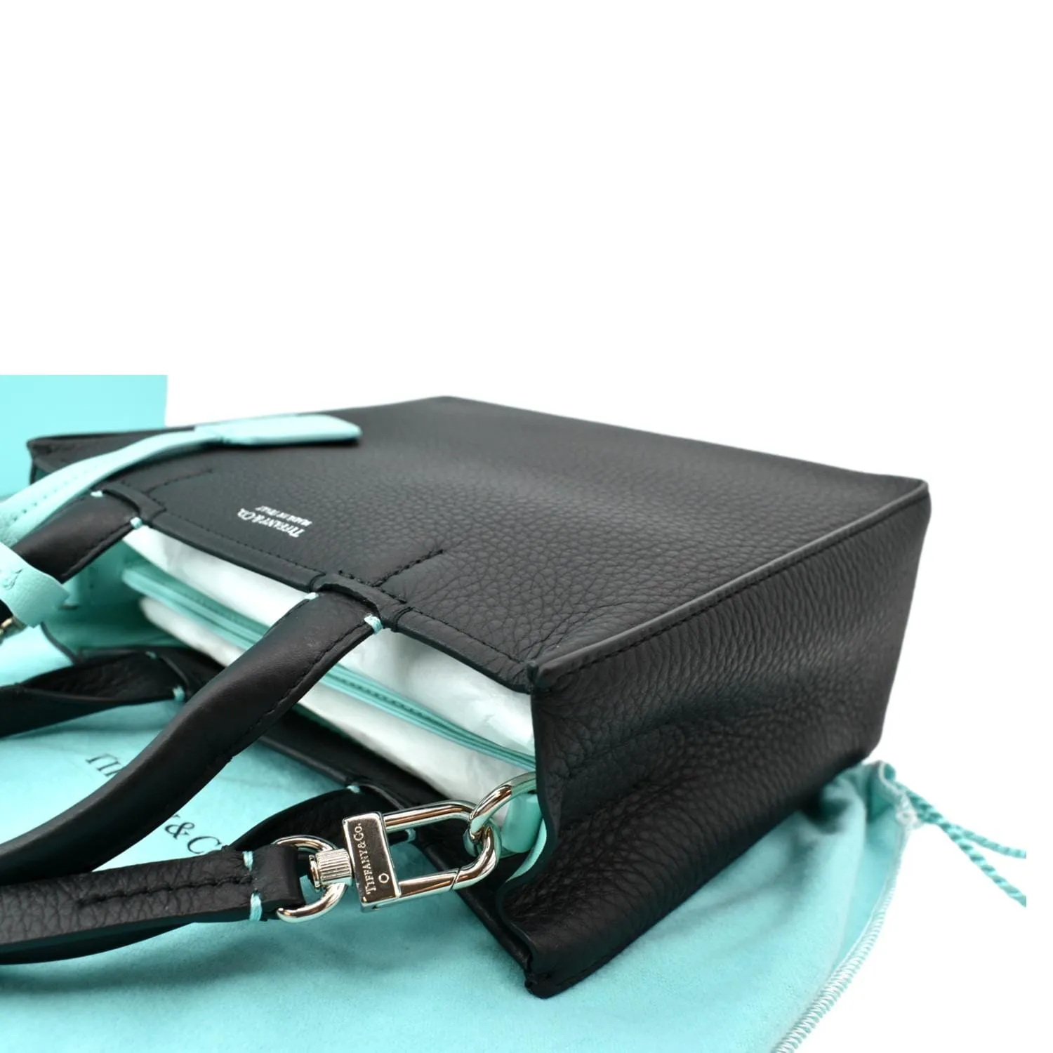 TIFFANY & CO Micro Grain Calfskin Leather Tote Bag Black