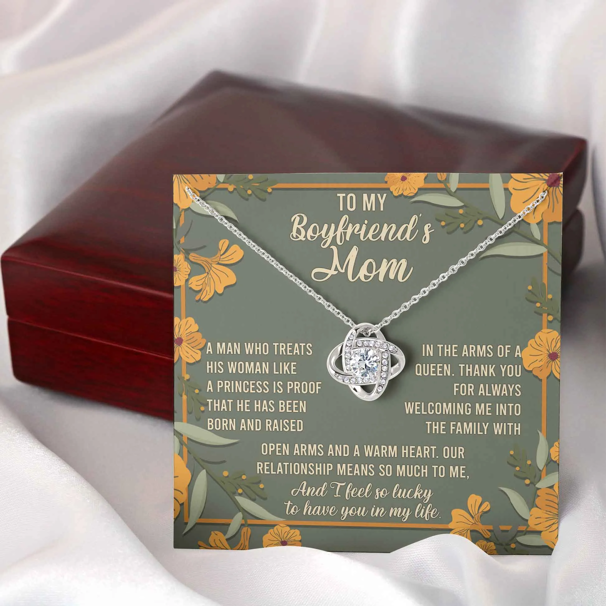 To My Boyfriend's Mom I Feel So Lucky To Have You In My Life Love Knot Necklace