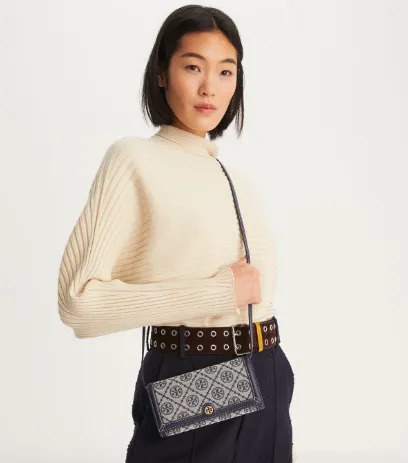 Tory Burch Canvas T-monogram Jacquard Navy Bag – 135846