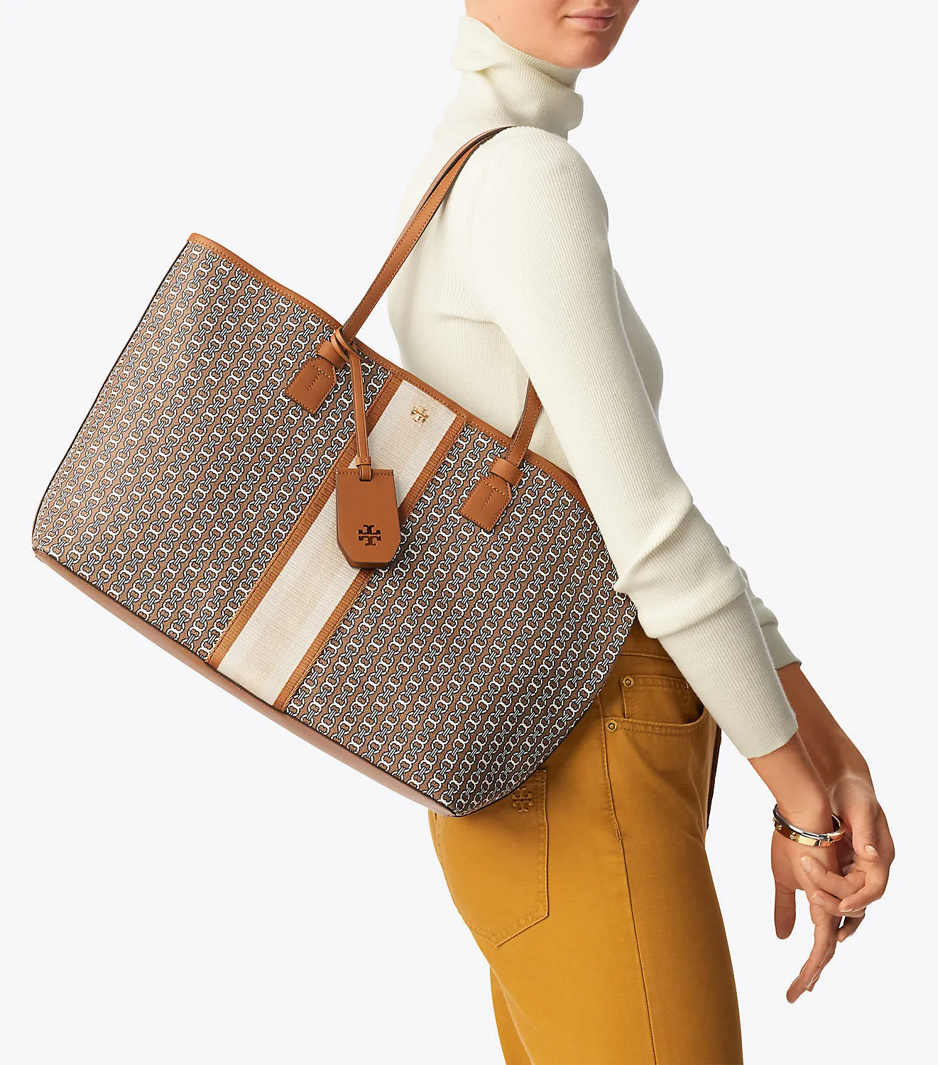 Tory Burch Gemini Link Canvas Tote (Light Umber) -TB53303-905
