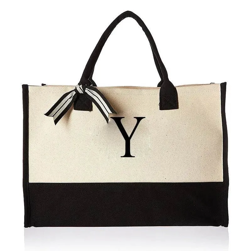Tote Bag Fashion Canvas Totes Letters Flower Portable Beach Shoulder Shopping Casual Beach Bag Large Capacity Handbag  Wholesale