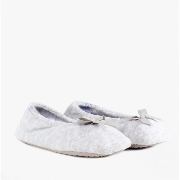 Totes Isotoner STRETCH TERRY BOW Womens Ballet Slippers Grey