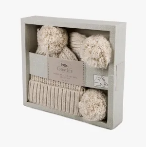 Totes Toasties KNITTED Hat And Scarf Set with Pom Pom Detail Womens Oat