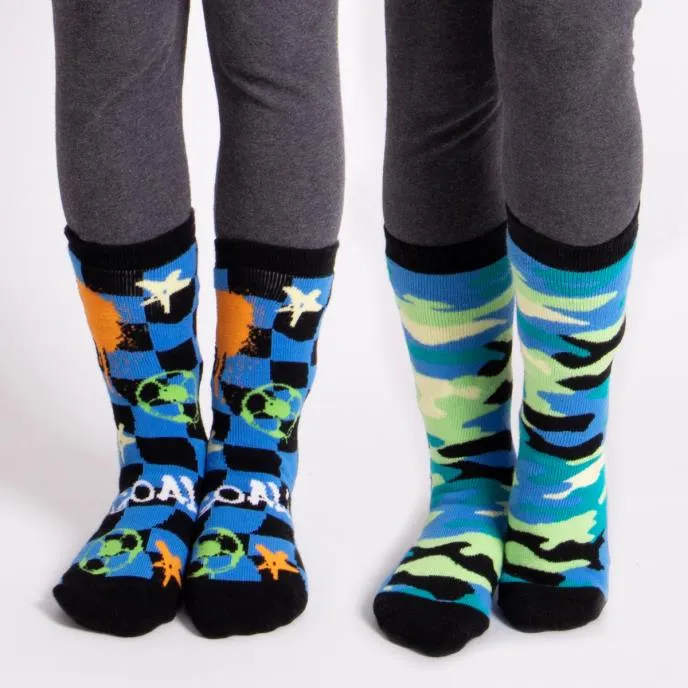 Totes Toasties ORIGINAL SLIPPER-SOX (TWIN PACK) Kids Football / Camo