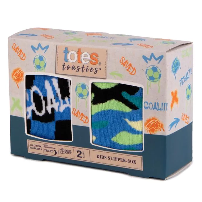 Totes Toasties ORIGINAL SLIPPER-SOX (TWIN PACK) Kids Football / Camo