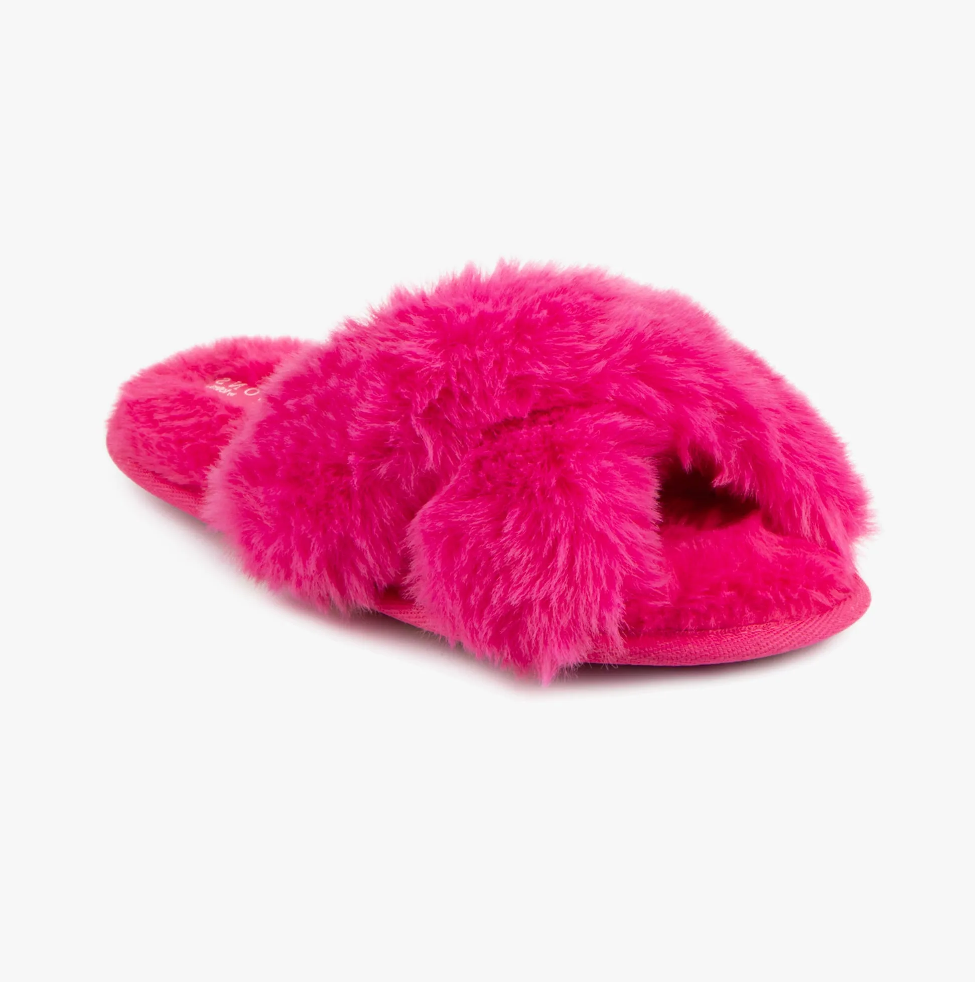 Totes Toasties PLUSH FAUX FUR CROSS OVER Sliders Womens Bright Pink