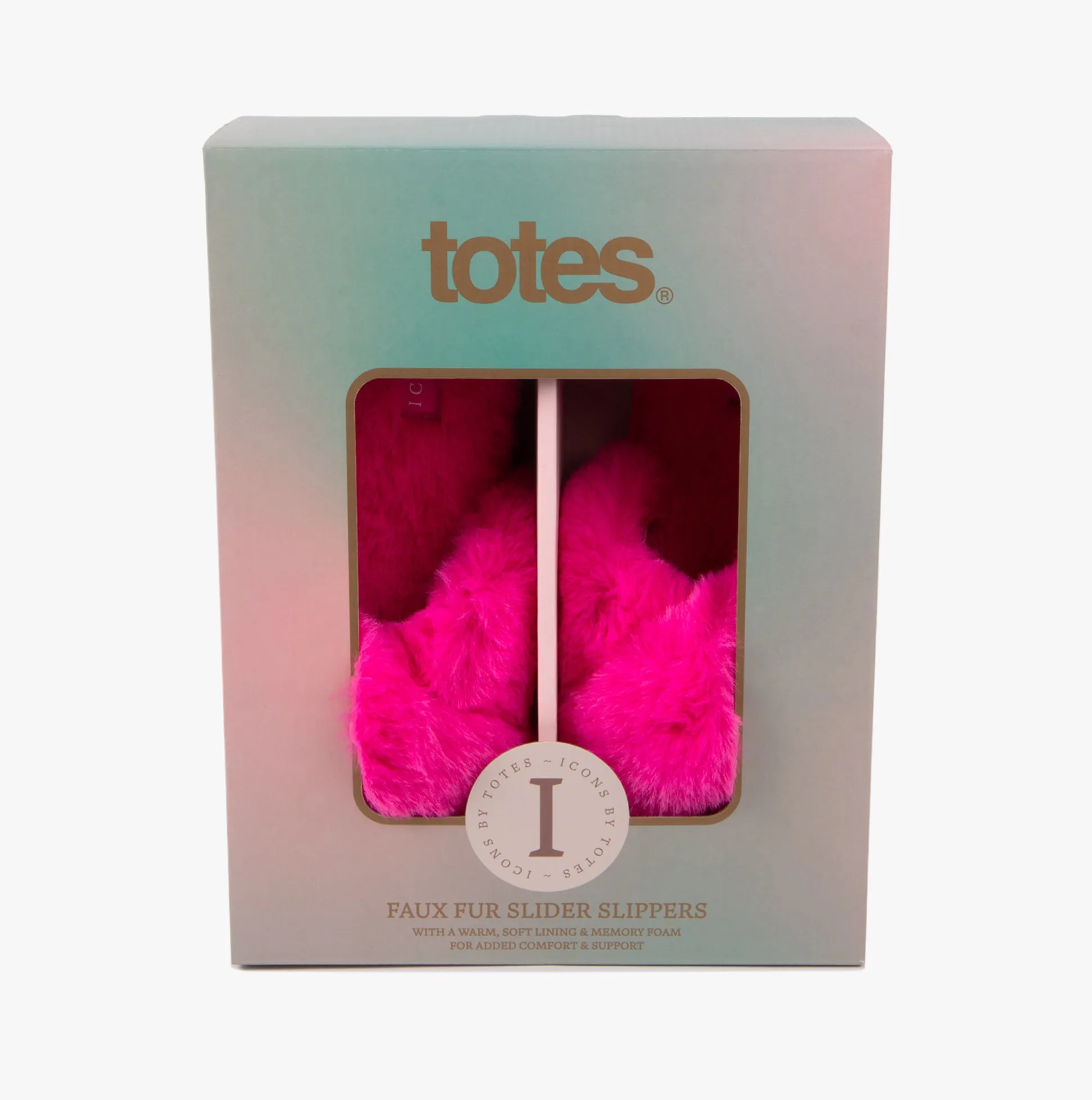 Totes Toasties PLUSH FAUX FUR CROSS OVER Sliders Womens Bright Pink