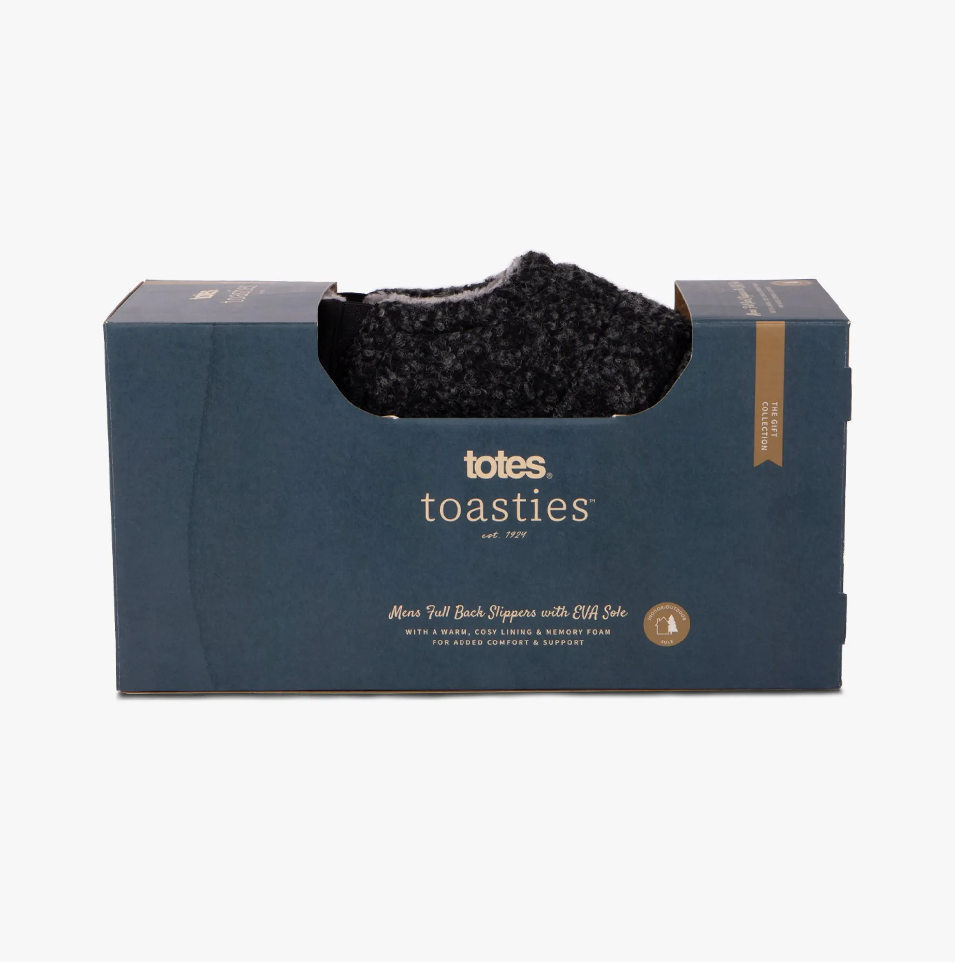 Totes Toasties QUILTED Full Back Slippers Mens Black