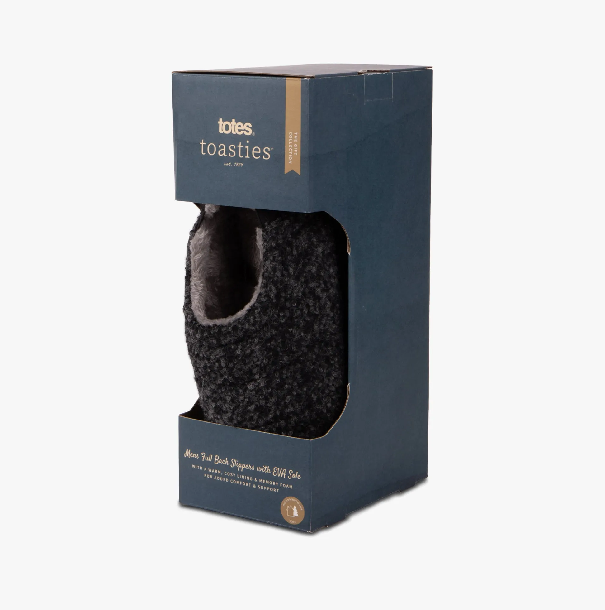 Totes Toasties QUILTED Full Back Slippers Mens Black