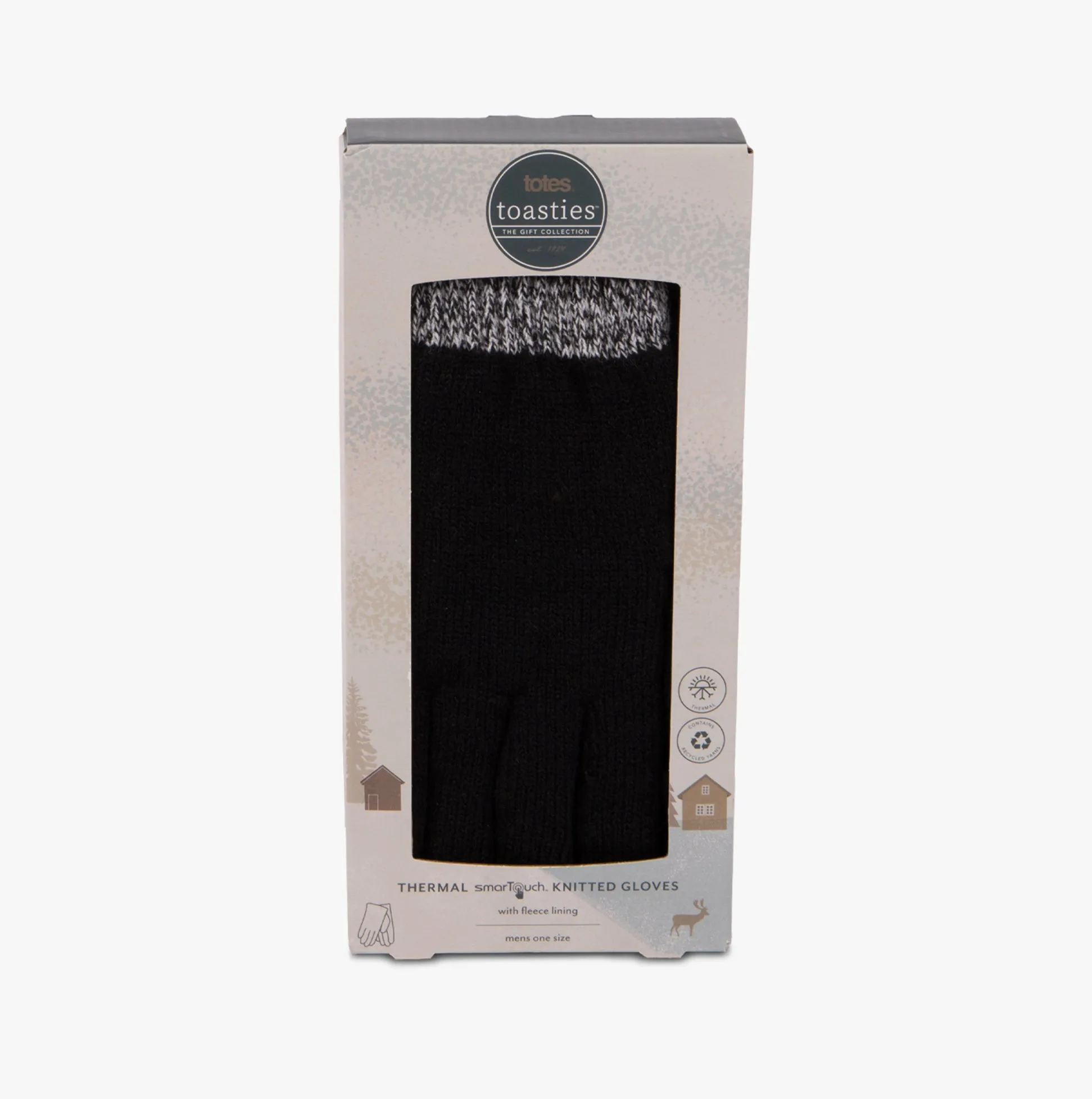 Totes Toasties STRETCH KNITTED SMARTOUCH Mens Gloves Black