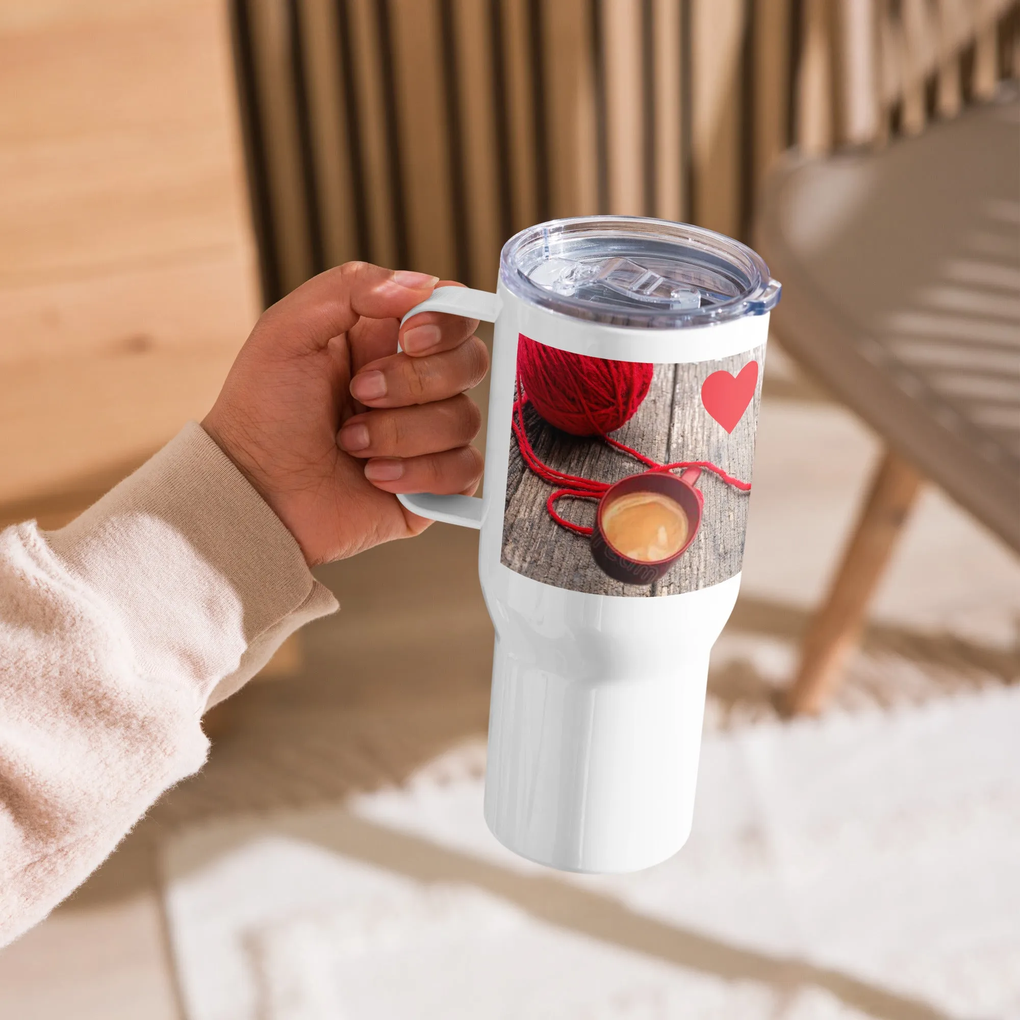 Travel mug for yarn lovers