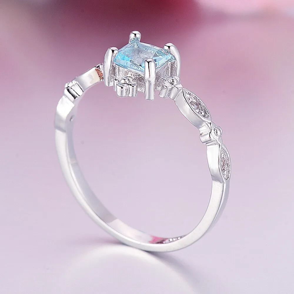 Trendy Blue Crystal Square Ring
