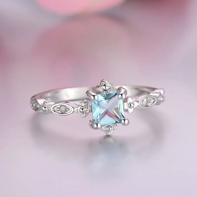 Trendy Blue Crystal Square Ring