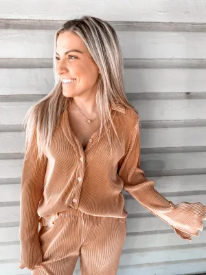 Trendy Inspo Plisse Button Down Top