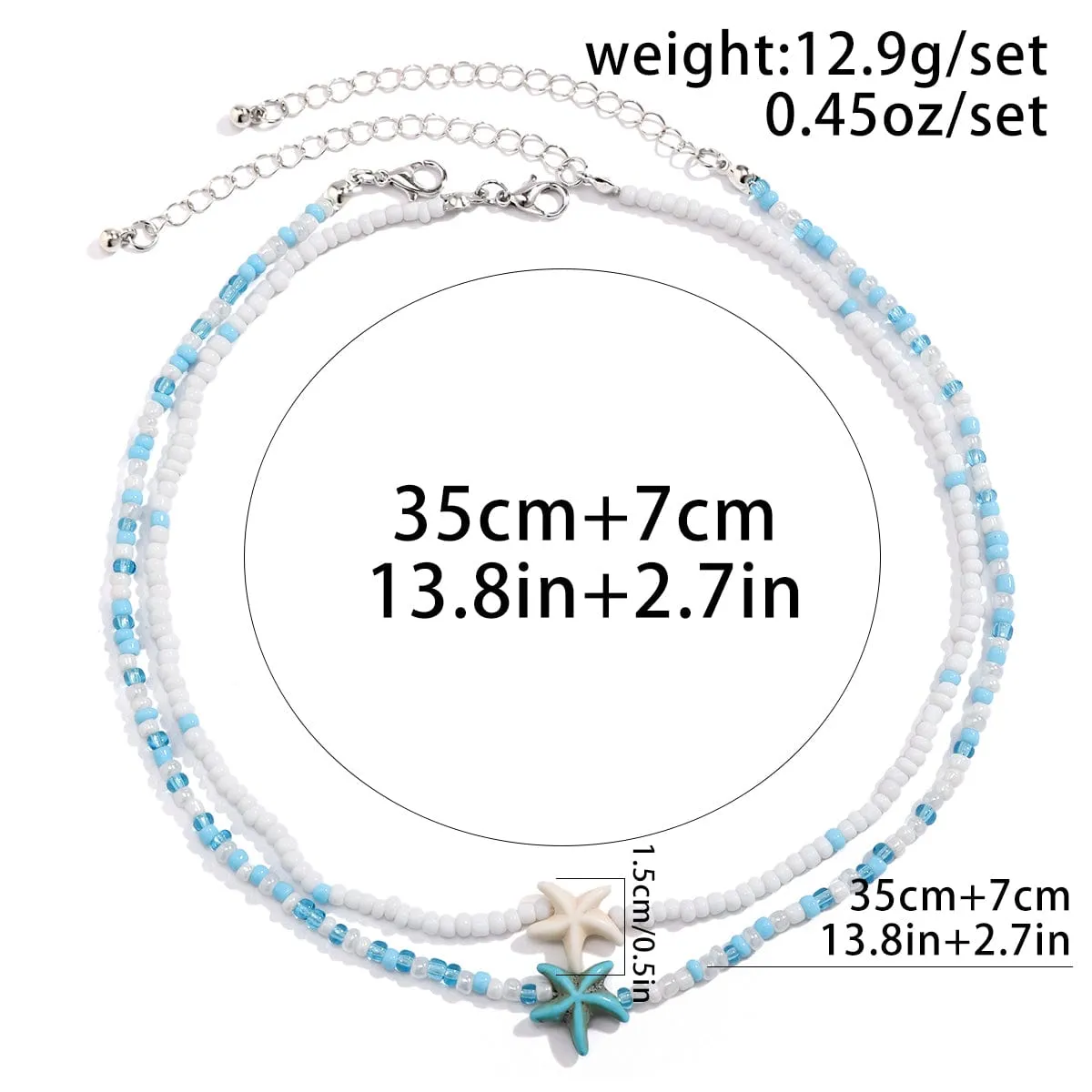 Trendy Layered Starfish Turtle Seed Bead Necklace Set