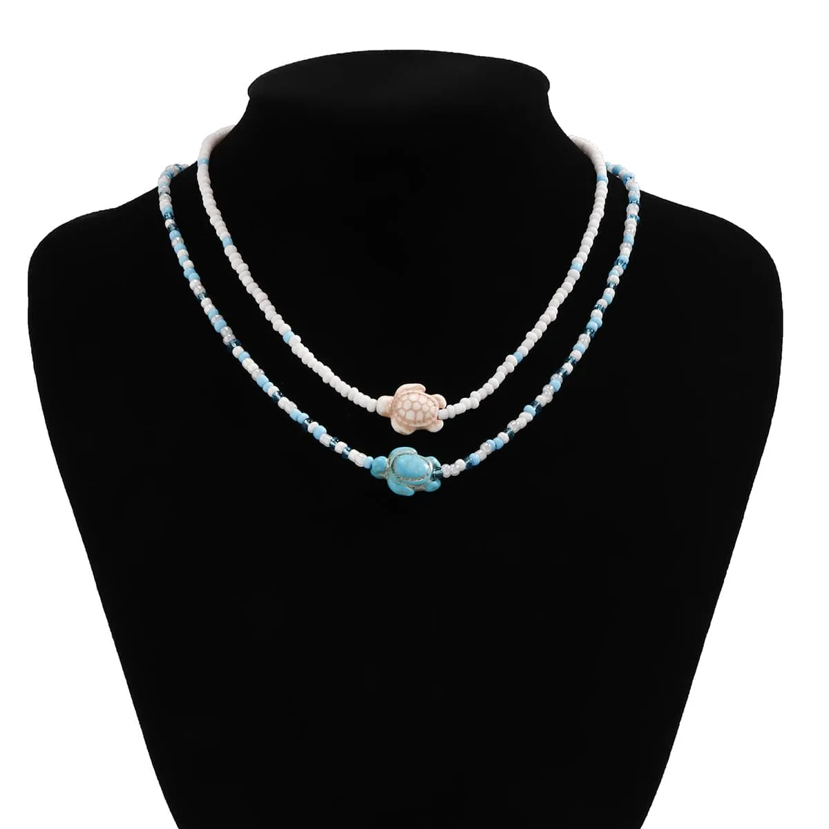 Trendy Layered Starfish Turtle Seed Bead Necklace Set