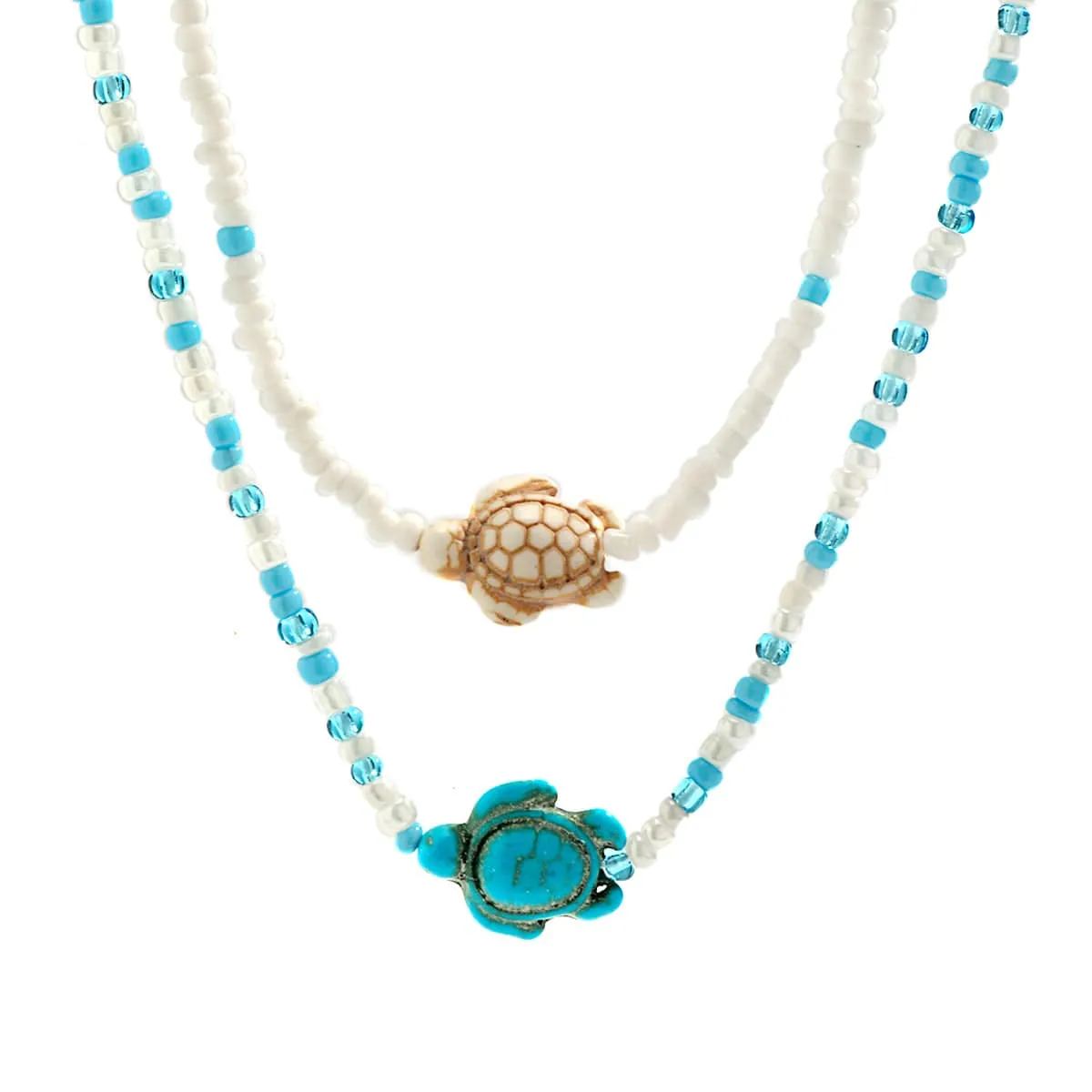 Trendy Layered Starfish Turtle Seed Bead Necklace Set