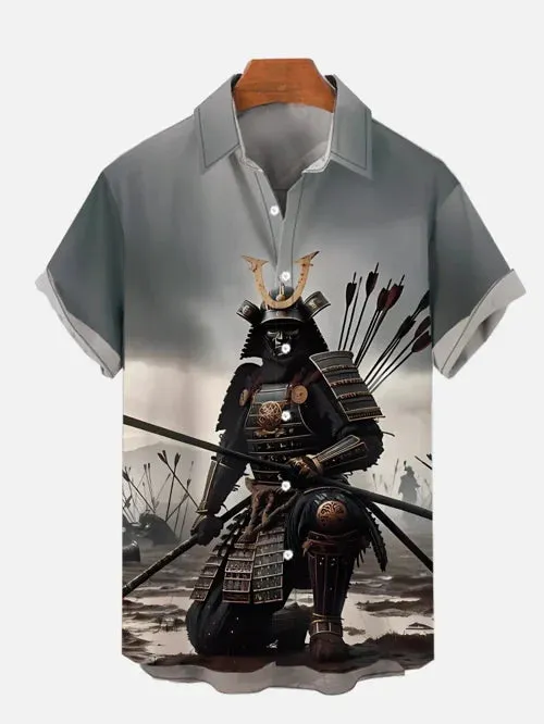 Trendy Samurai Print Short Sleeve Shirt
