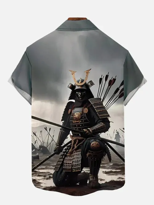 Trendy Samurai Print Short Sleeve Shirt