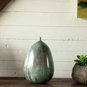 Turquoise Raku Angular Sphere Lip Vessel-11"