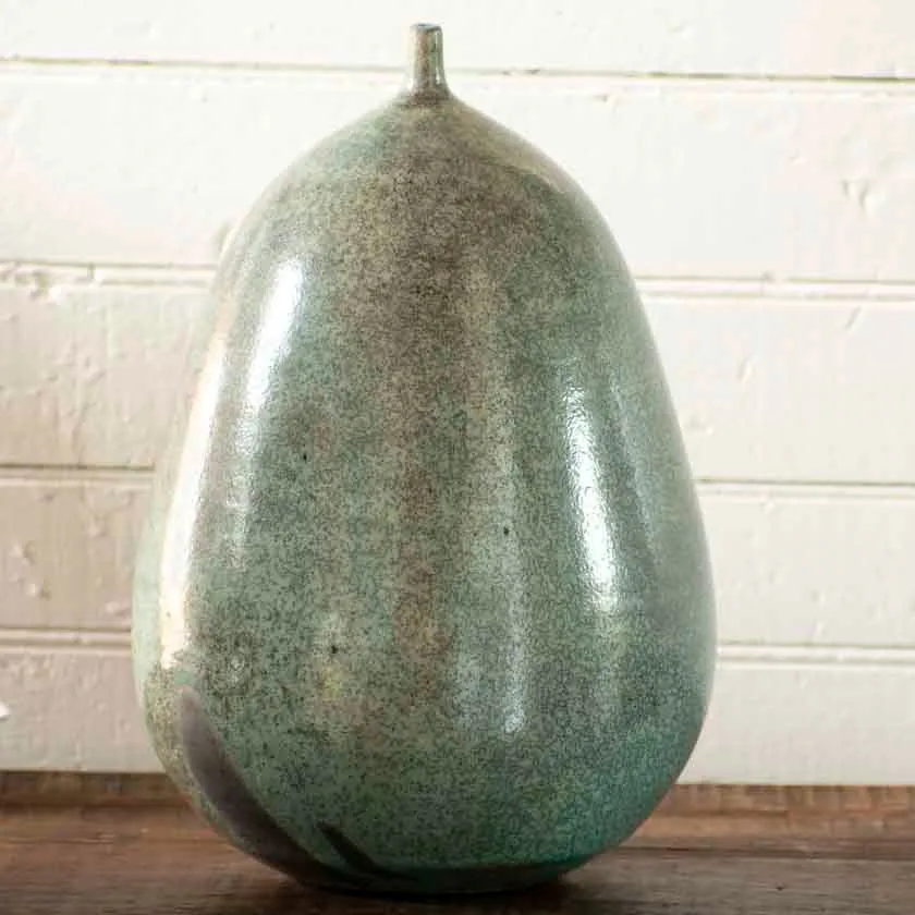 Turquoise Raku Angular Sphere Lip Vessel-11"