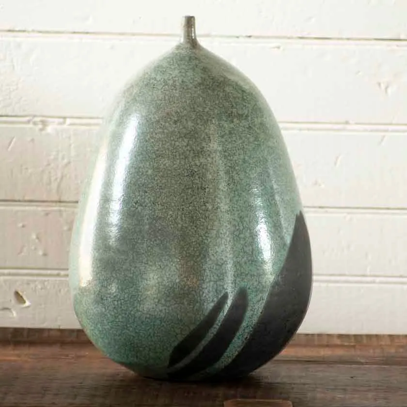 Turquoise Raku Angular Sphere Lip Vessel-11"