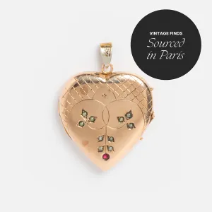 Vintage 10k Bold Etched Heart locket Charm