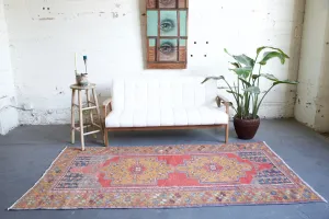 Vintage Turkish Faded Anatolian Rug 4.3ftx8.2ft