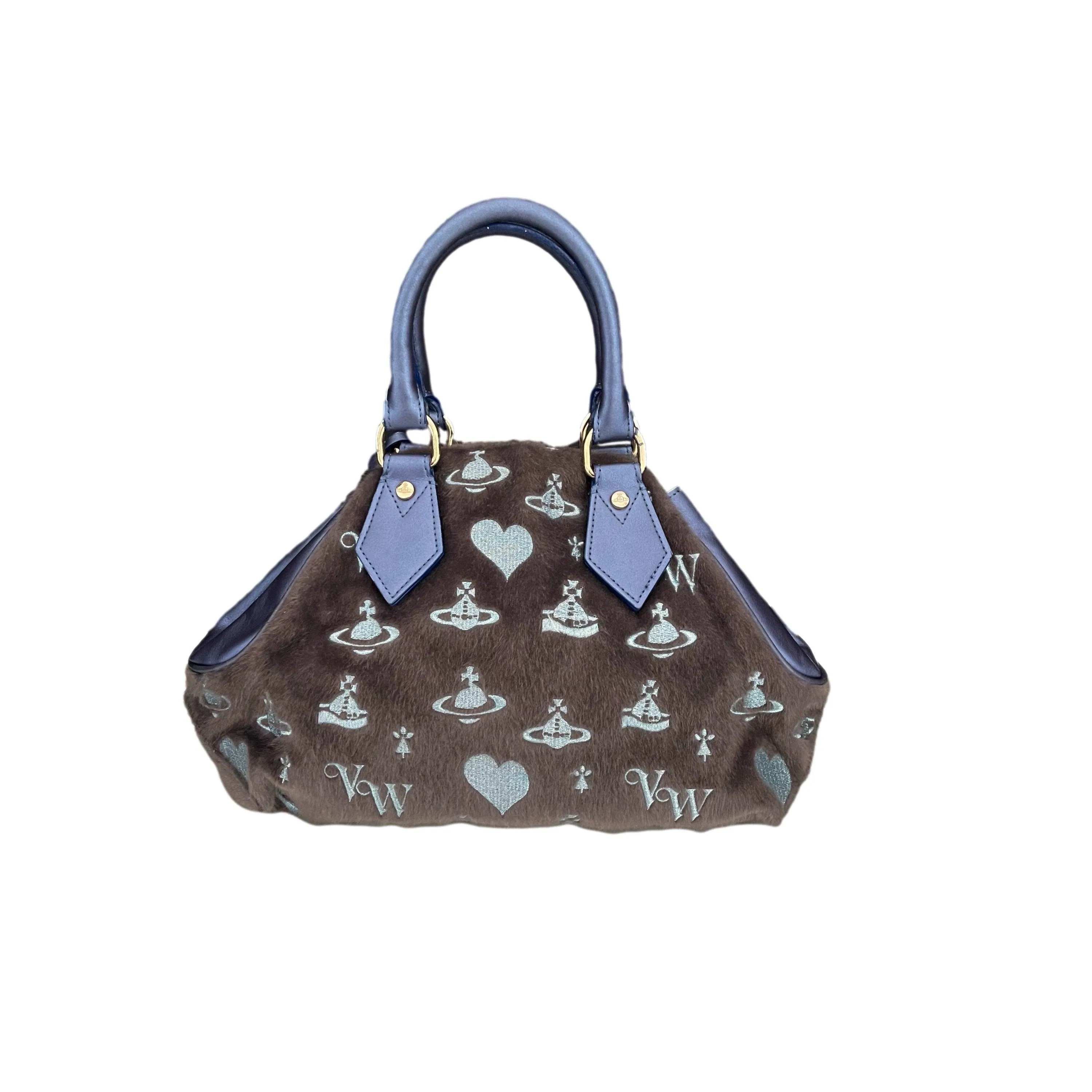 Vivienne Westwood Blue Monogram Faux Fur Top Handle Bag