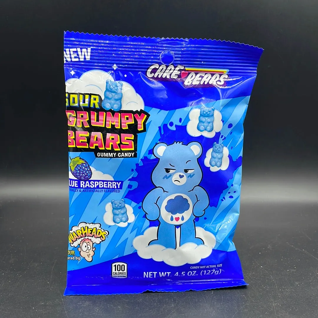 War Heads & Care Bears - Sour Grumpy Bears Gummy Candy, Blue Raspberry Flavour Bag, 127g (USA)