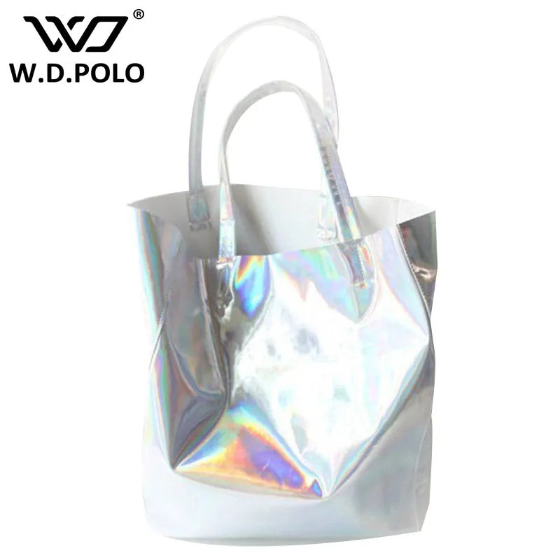 WDPOLO Mirror Pu leather Laser hand bags hot selling girl beach bags lady tote in high capacity fashion new design chic M1748