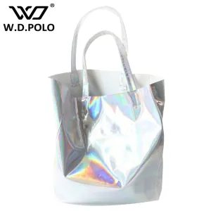 WDPOLO Mirror Pu leather Laser hand bags hot selling girl beach bags lady tote in high capacity fashion new design chic M1748