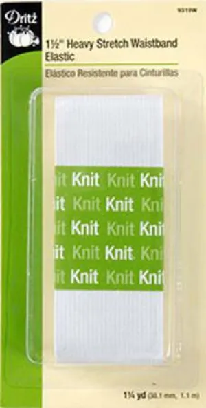 White Heavy Stretch Waistband Elastic 1-1/2in x 1-1/4yds -- Dritz