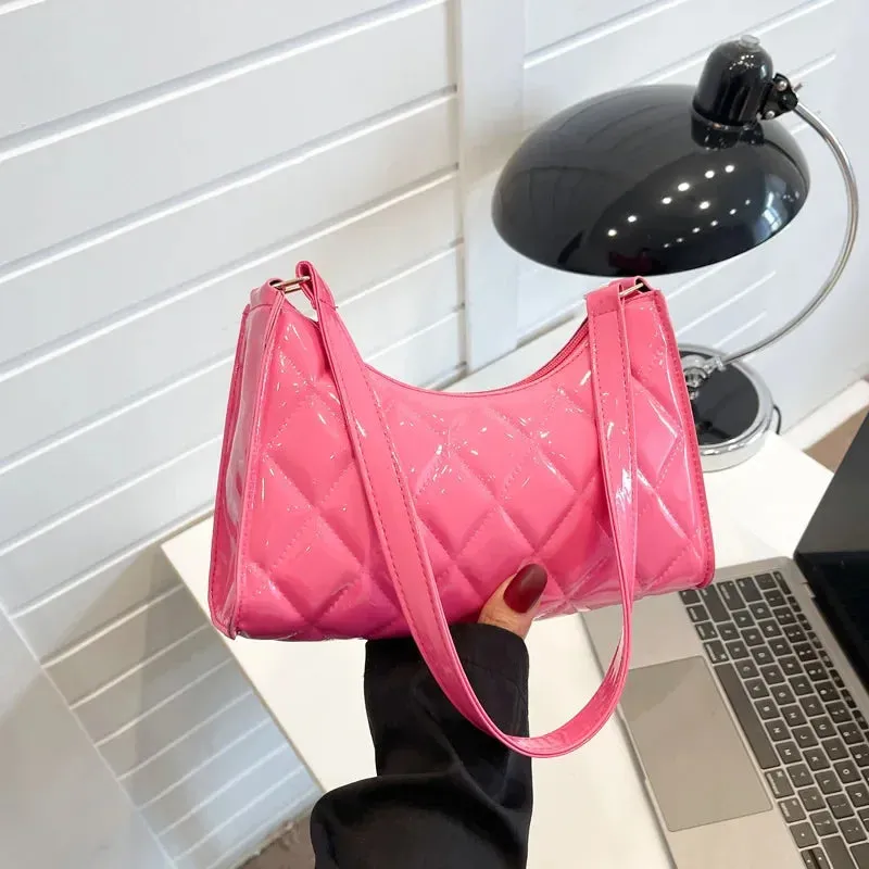 Women Vintage Y2k Totes Shoulder Bags Glossy Leather Shopper Handbags Woman Rhombic Luxury Designer Bag