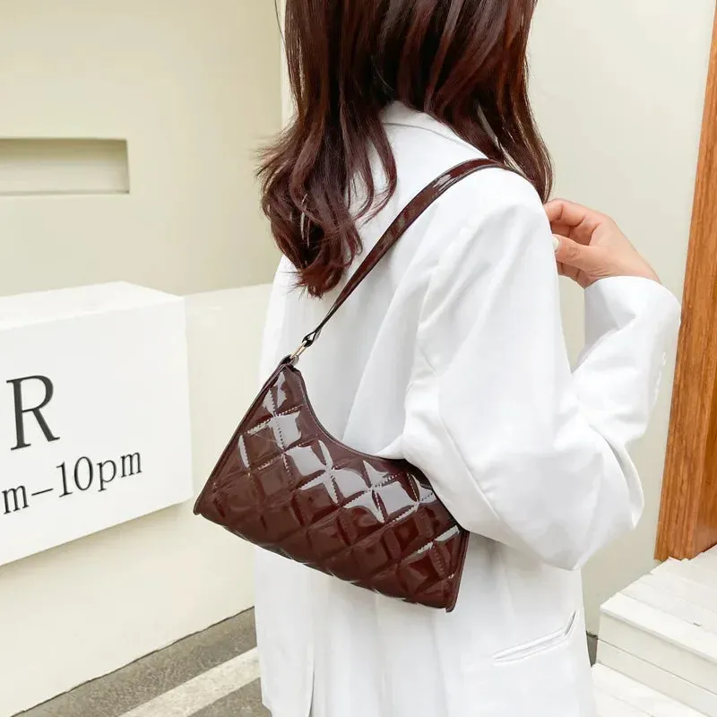Women Vintage Y2k Totes Shoulder Bags Glossy Leather Shopper Handbags Woman Rhombic Luxury Designer Bag