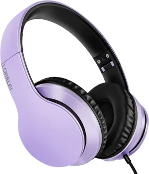 X6 Over-Ear Headphones with Microphone, Lightweight Foldable & Portable Stereo Bass Headphones with 1.45M No-Tangle,Wired Headphones for Smartphone Tablet MP3 / 4 (Purple-Black)