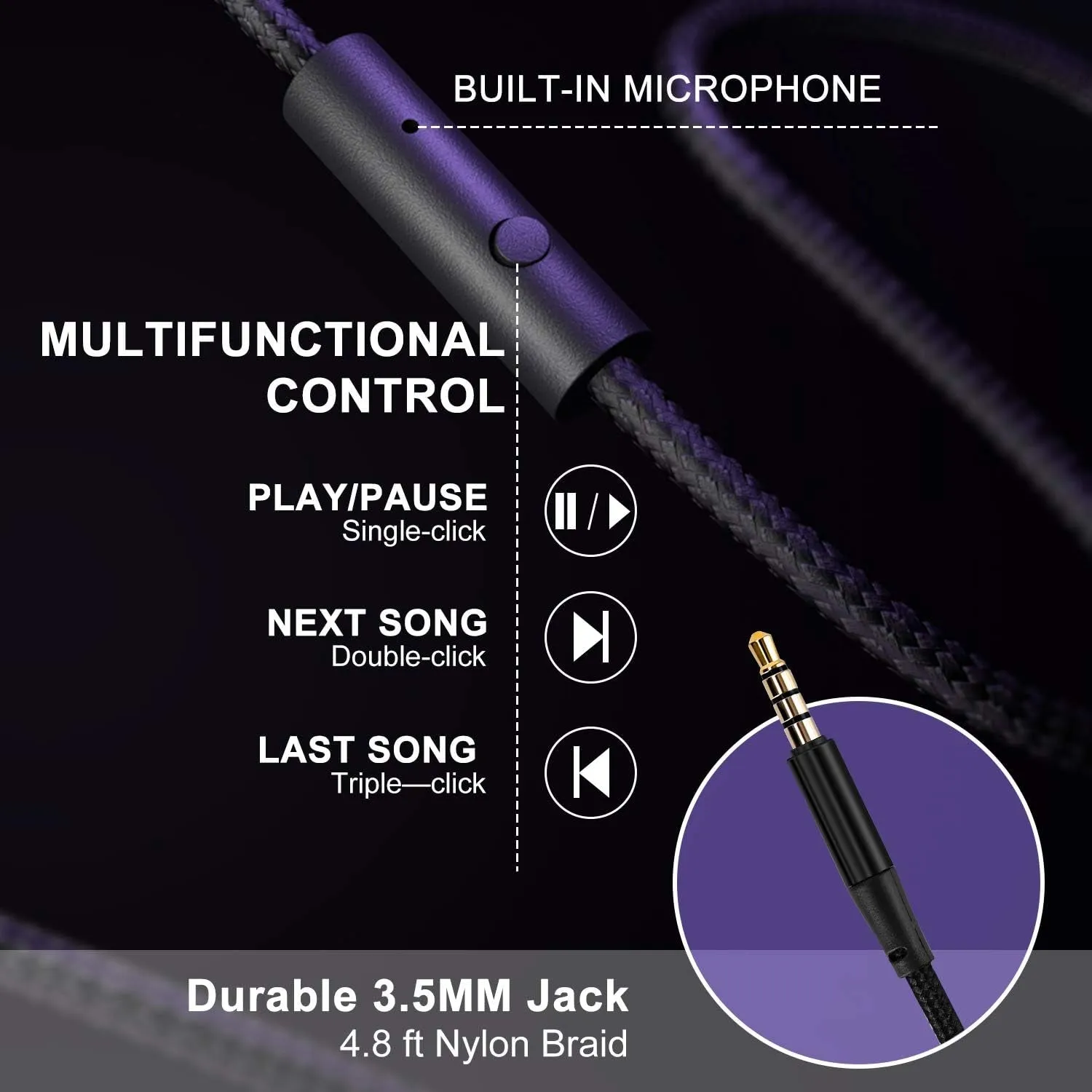 X6 Over-Ear Headphones with Microphone, Lightweight Foldable & Portable Stereo Bass Headphones with 1.45M No-Tangle,Wired Headphones for Smartphone Tablet MP3 / 4 (Purple-Black)