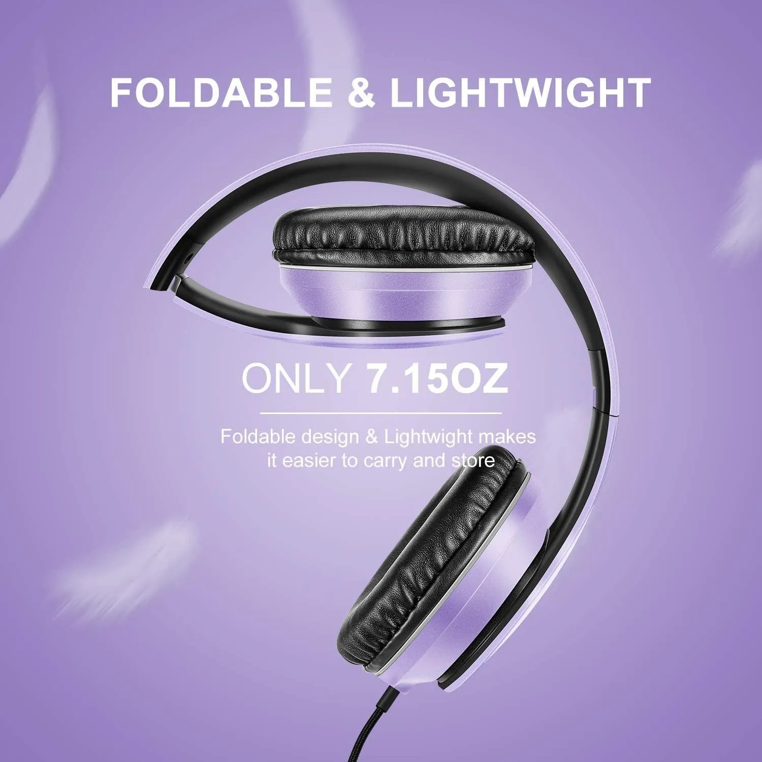 X6 Over-Ear Headphones with Microphone, Lightweight Foldable & Portable Stereo Bass Headphones with 1.45M No-Tangle,Wired Headphones for Smartphone Tablet MP3 / 4 (Purple-Black)