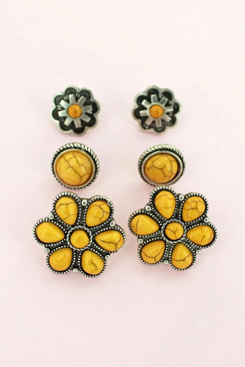 YELLOW STONE FLOWER EARRING SET