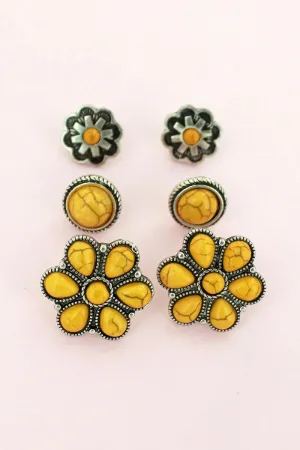 YELLOW STONE FLOWER EARRING SET