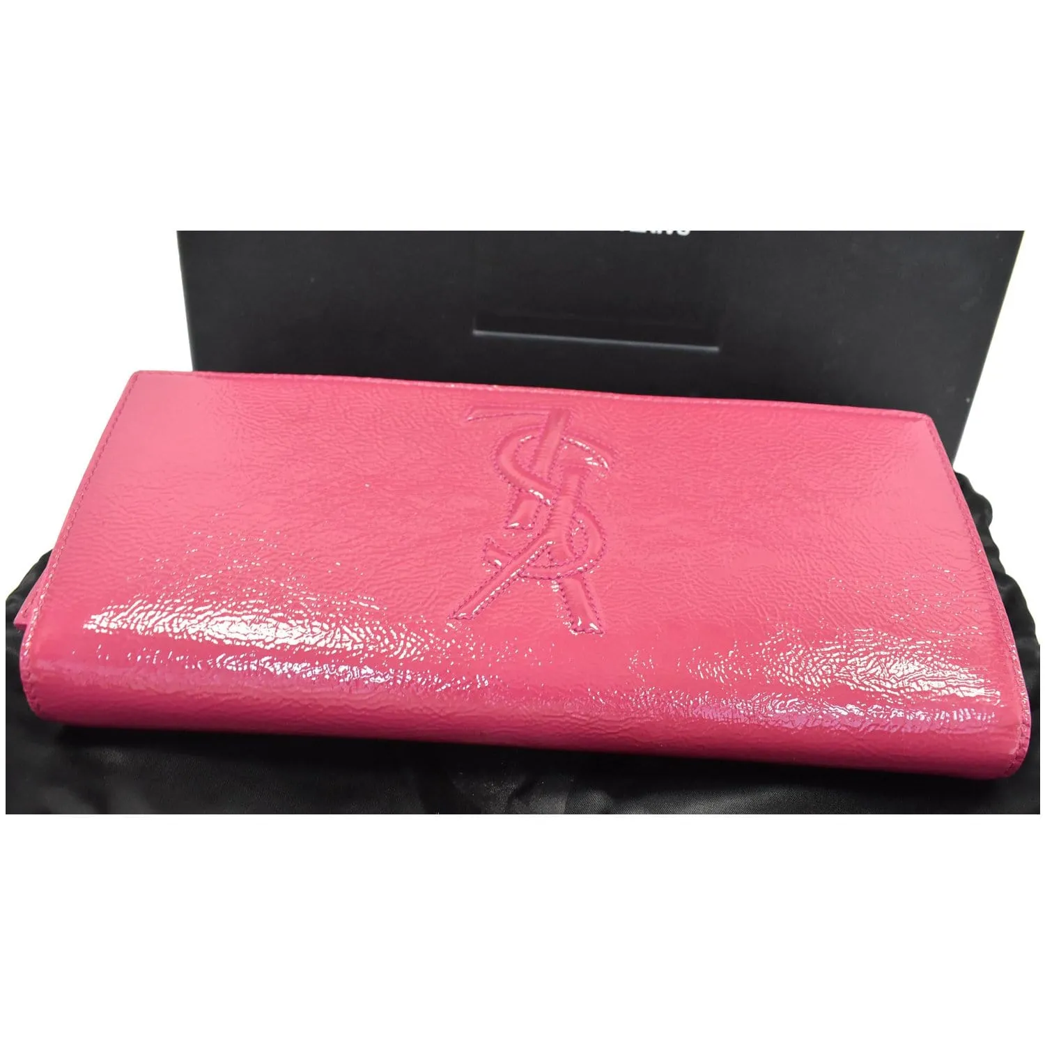 YVES SAINT LAURENT Large Belle de Jour Patent Leather Clutch Bag Pink
