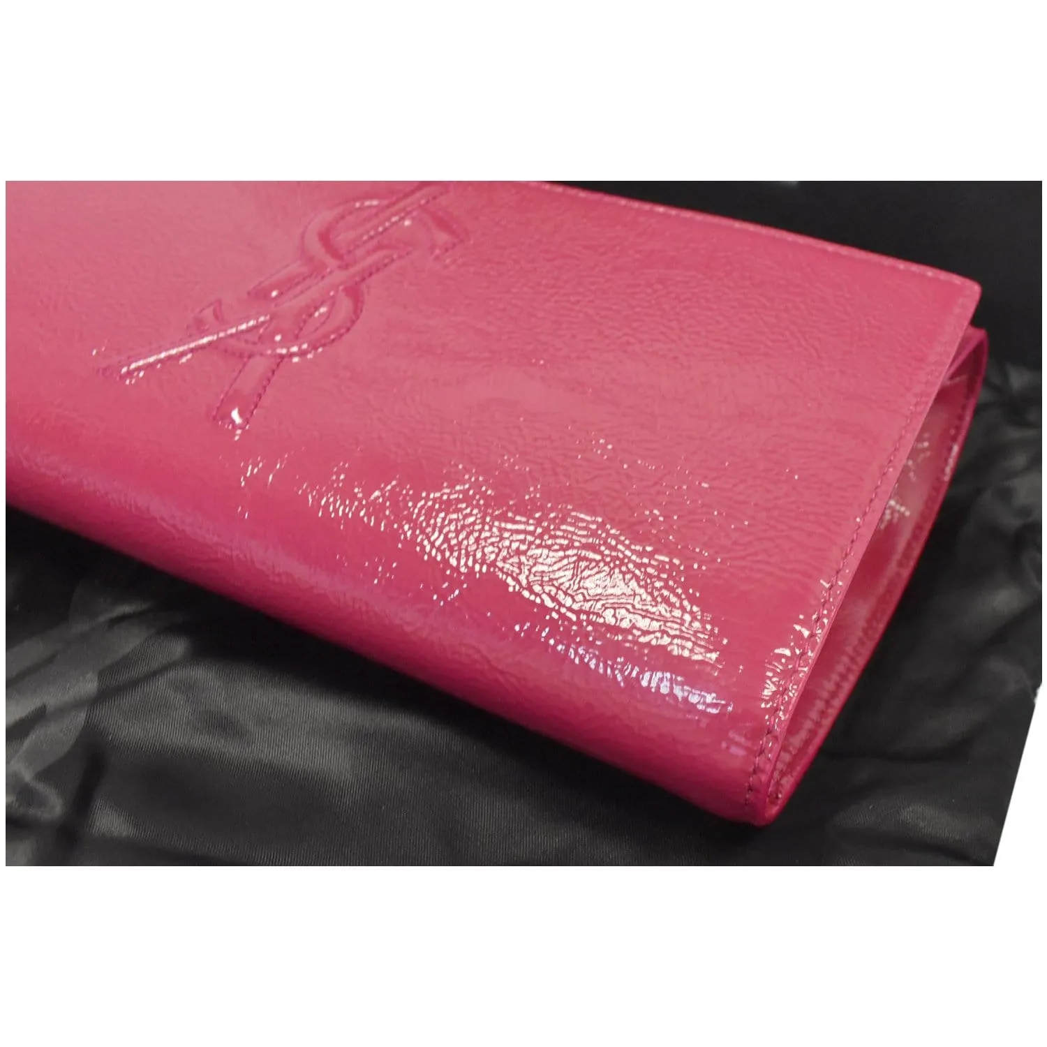 YVES SAINT LAURENT Large Belle de Jour Patent Leather Clutch Bag Pink