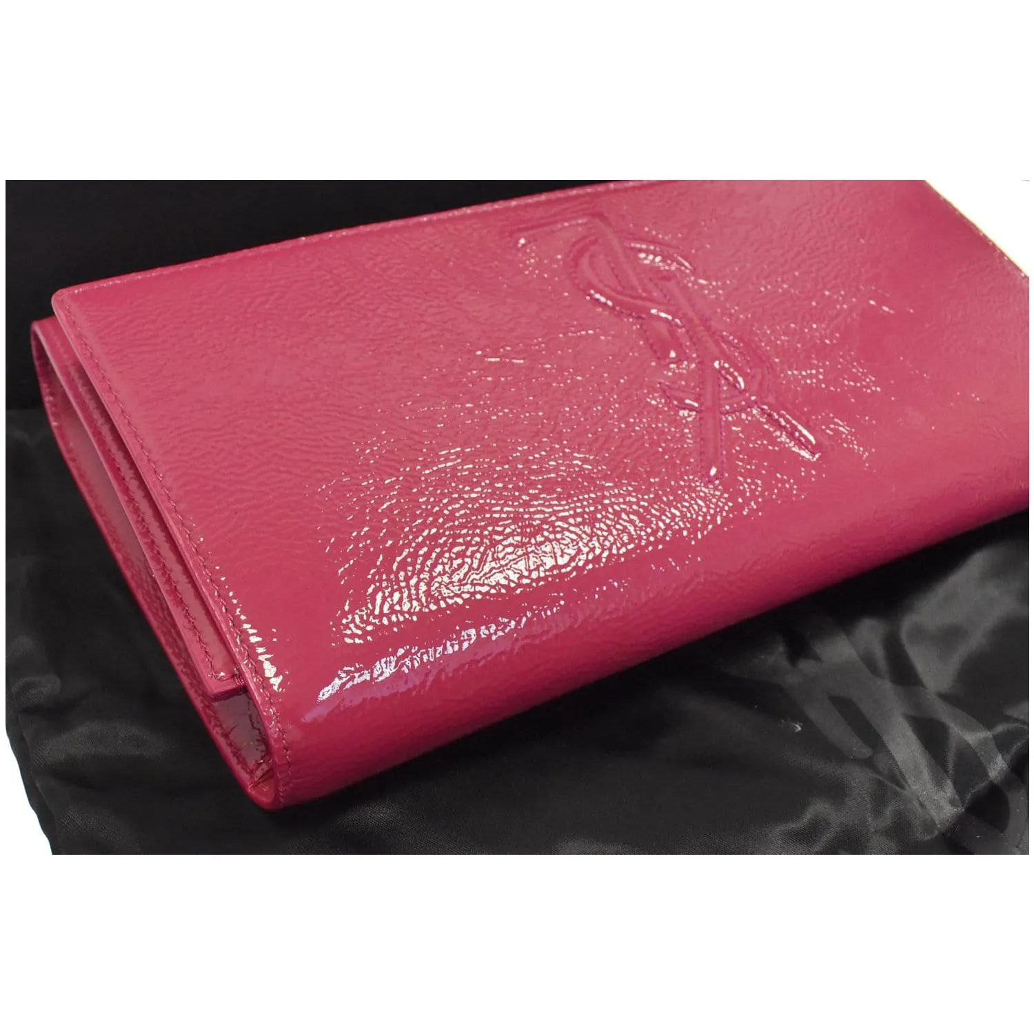 YVES SAINT LAURENT Large Belle de Jour Patent Leather Clutch Bag Pink