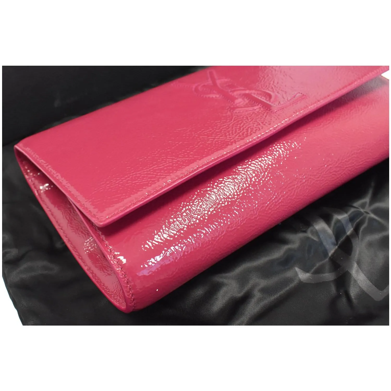 YVES SAINT LAURENT Large Belle de Jour Patent Leather Clutch Bag Pink