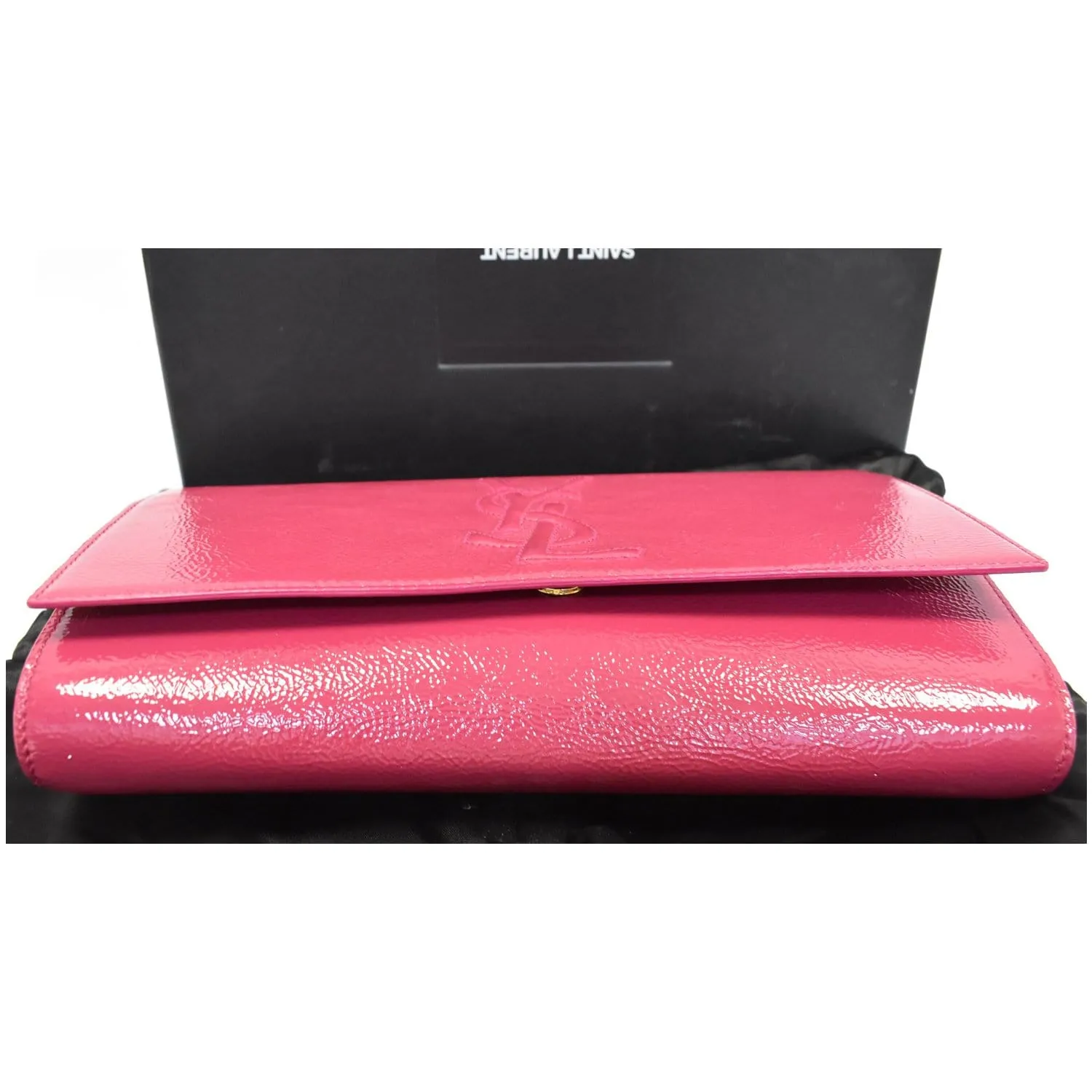 YVES SAINT LAURENT Large Belle de Jour Patent Leather Clutch Bag Pink