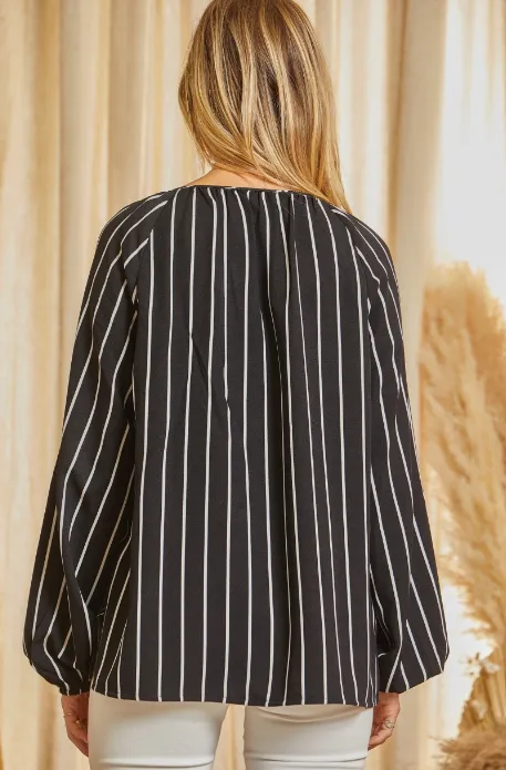 Ziley Striped Top with Aztec Embroidery
