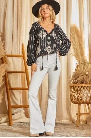 Ziley Striped Top with Aztec Embroidery